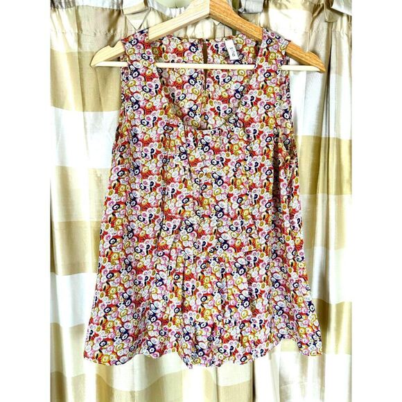 Anthropologie Sine Sleeveless 100% Silk Floral Top Sz 8 EUC / bright / office - Picture 1 of 9